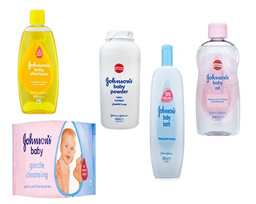 Johnsons's Baby Care Bundle 5 Pieces includes Shampoo Baby Oil Powder Baby Bath and Wipes