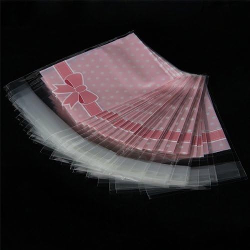 Gleader 50 Pcs Dot Plastic Adhesive Bag for Candies Cookies Wedding Party Pink