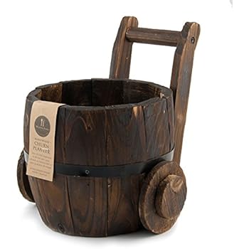 RELAX4LIFE Fioriera Da Esterno A Forma Di Carrello/Carriola, Decorazione Da Giardino Con Manico, Ruota E 9 Accessori A Calamita, Patio, Cortile E Balcone (69,5 X 26 X 29,5 Cm, Naturale - Foto 2