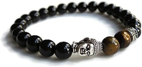 HandmadeBuddha bracelet with Tigers Eye and Black Onyx gemstones