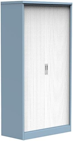 Simply Office TAMB2000PBW 2000 mm Side Opening Tambour with Levelling Feet/3 Graphite Grey Shelf - Pastel Blue/White