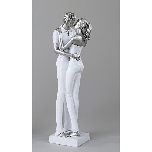 Moderne Skulptur PAAR aus Keramik weiß/silber Höhe 33 cm