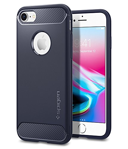 Spigen Rugged Armor  Funda  para iPhone 8 7  rugosa  absorci  n de golpes  dise  o de fibra de carbono   Azul  Midnight Blue 