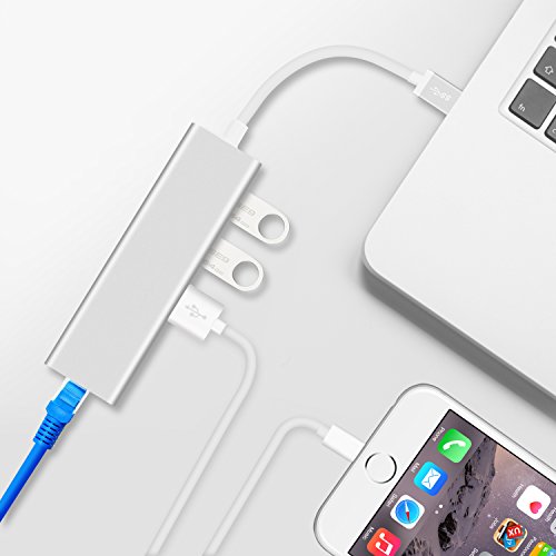 USB 3.0 Hub – Badalink Premium 3 Port Aluminium USB 3.0 mit RJ45 10/100/1000 Gigabit Ethernet Adapter Konverter LAN-Adapter für Macbook Pro Air, iMac, Mac Mini, ChromeBook Pixel, Surface Pro - 5
