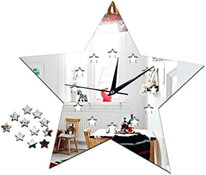 OOFAY&amp; Acrylic mirror wall stickers / Hollow pentagram mute clock,28*26cm , silver