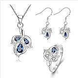 Aeici Blau Mode Schmucksets Design Rond Shape Halskette Ohrringe 2Stk