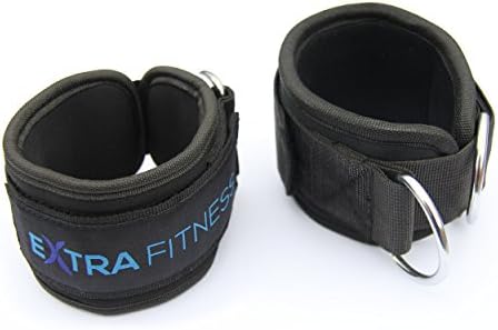 Ankle Straps (two) for cable machines, cushioned – black, with extra big Velcro fastener suitable for women – premium quality for professional usage in the gym