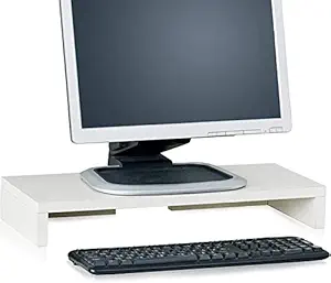 INDIAN DECOR . 39230 Computer Monitor Stand, TV PC Laptop Computer Screen Stand Riser, Desktop Stand Storage Organizer 9.8 L x 19.7 W x 3.1 H, White eco-Friendly Non Toxic zBoard paperboard