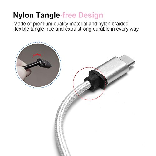  Lot de 2  USB Type C C  ble en Nylon  Fundro 6ft   1 8m USB Type C Rapid C  ble Chargeur pour Samsung Galaxy S9   S9 Plus   S8   S8 Plus   Note 8  Huawei P20   P20 Pro   P10   P10 Plus  Nintendo Switch  Google Pixel   Pixel XL  Moto Z et Plus  Argent 