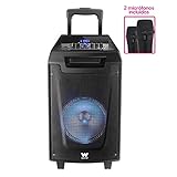 Altavoz trolley con función karaoke, potencia de 80W, Bluetooth, lector SD/USB, AUX, batería de alta capacidad; cantando, tocando el teclado; tableta no incluida