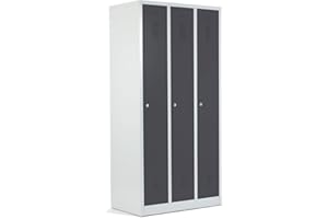 ‎SCHRANK & STUHL Schrank & Stuhl Spind – Metallspind mit 3 Abteilen in 180 x 90 x 50 cm, Schließfachschrank mit Hutboden & Zylinderschlössern, Lieferung komplett montiert, Grau/Anthrazit
