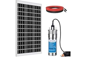 DCHOUSE sistema de bomba de pozo, 12V bomba de agua de acero inoxidable + 120W panel solar monocristalino + cable solar para el suministro de agua en regiones remotas, pozos profundos, piscina