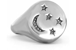 DONIPREZIOSI Anello Regolabile Chevalier Luna e Stelle in Argento 925% - per Dito Mignolo - Made in Italy - per Ragazza e Donna