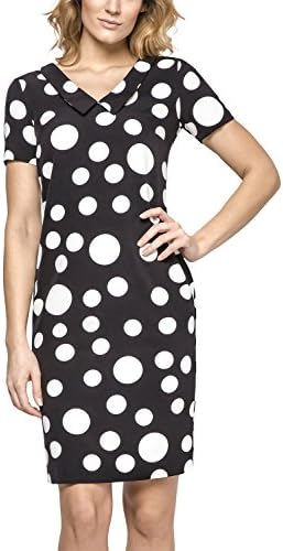 Ennywear 230125 Women's Dress Short Sleeved Collared Polka Dot Pattern - Made In EU, black-white,16