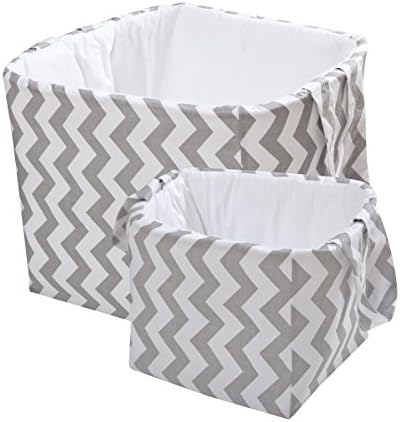 KempKids Set: Big Basket + Small Basket, Toy Organizer, Bin, Storage Box for Baby Kids Room, Grey Zigzags