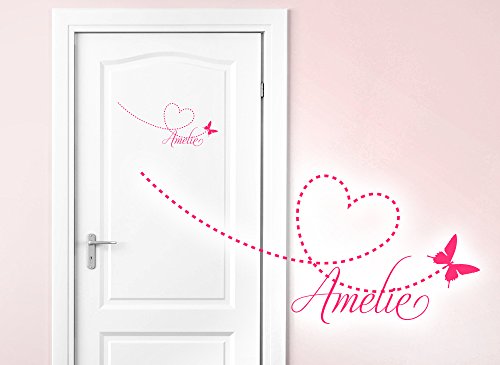 Grandora W804 Türaufkleber Wunschname + Herz & Schmetterling Wandtattoo pink - 2
