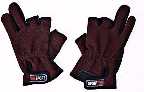 TOLEAD Non Slip Fishing Gloves with 3 Low Cut Fingers (Coffee)