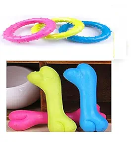 Natural Rubber Colorfull Circle Toy + Chew Bone Toy for Dog and Cat