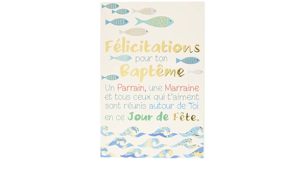 Afie Carte Felicitations Pour Ton Bapteme Parrain Marraine Jour De Fete Poissons Eau Bleu Or Dore Fabrique En France 69 70 Amazon Fr Fournitures De Bureau