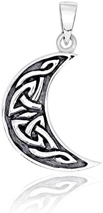 Sterling Silver 925 Celtic Trinity Knot Crescent Moon Sky Celestial Pendant