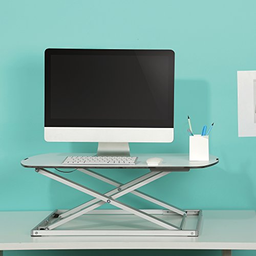 1home Ultra Slim Height Adjustable Sit-Stand Desk Compact Computer Workstation White
