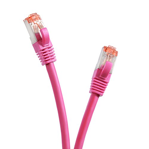 TPFNet 7,5m CAT.6 - CAT6 Premium Ethernet LAN Patchkabel SFTP DOPPELT GESCHIRMT | Gigabit Netzwerkkabel | LAN-Kabel | RJ45 Kabel | Internetkabel | RJ45 Netzwerk Anschlusskabel | Patch Kabel | Ethernet Kabel mit Knickschutztülle magenta (RJ45, Cat 6, Twisted Pair, S/FTP (PIMF) DOPPELT GESCHIRMT, halogenfrei, 1000 Mbit/s / 1 Gigabit)