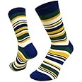 SockSoho Men's Cotton Premium Colorful Stripes Regular Socks - Havana Edition (Brunswick Green, Prussian Blue, Off-White and Yellow, Free Size)