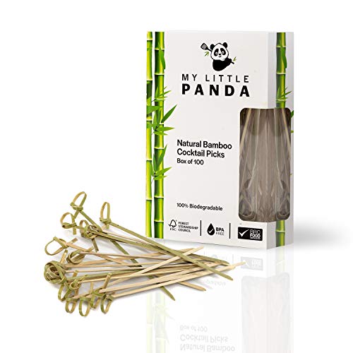 Selección de cóctel de bambú, paquete de 100 unidades con nudo en bucle | Mantiene los ingredientes juntos | Ideal para cócteles o barbacoas, Club sándwiches, banderillas etc...