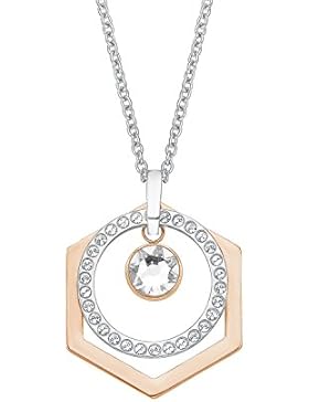 s.Oliver Damen-Kette mit Anhänger Bicolor Geometrie Edelstahl Kristall weiß 75 cm-2012588