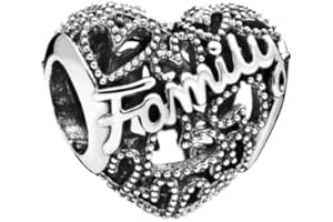 Feitery La familia Charm Compatible Pandora Pulsera y Collar Cordate Abalorios para Mujer Collar Charms Originales Regalo día de la Madre