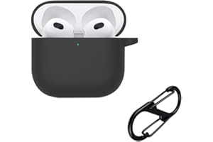 ROJEUINN Cover per Airpods 4 2024 custodie,Protettiva in Silicone con Moschettone,Ultra Sottile Antiurto Anti-Graffio Flessibile Case - Nero
