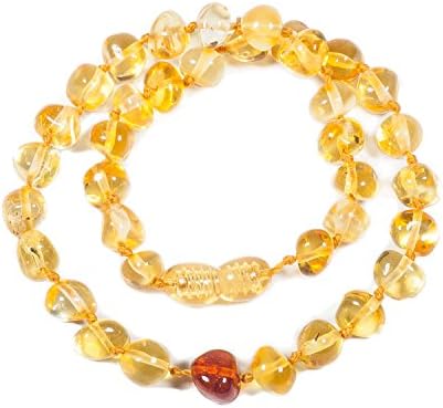 Amber Necklace 32-34 cm with Free Baltic Amber Pendant ✸ End of Line Clearance - Up to 30% OFF RRP ✸ 100% Genuine Premium Baltic Amber Beads (Lemon with Cognac Pearl)