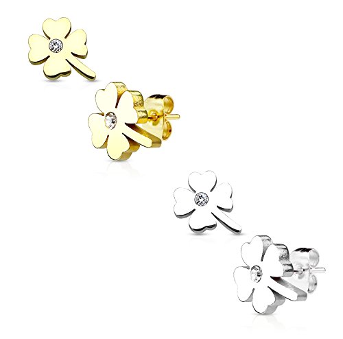 Ladies 1?Pair Beyoutifulthings Set Earrings Ear Rings Ear Stud Earrings Stainless Steel Surgical Steel Clear Cubic Zirconia Gold Silver - 2er Set Gold Silber