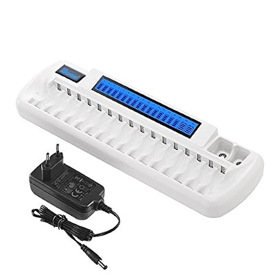 BONAI Chargeur 16+2 Piles Rechargeable Chargeur avec Intelligent LCD pour AA AAA NiMH NiCD&Ni-MH Li-ION 9V Piles Rechargeables
