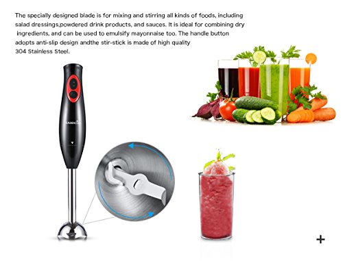 Easehold Ergonomischer Stabmixer 2-in-1 mit Zubehör, Edelstahl-Mixfuß (300 Watt) sonstige,600ml Messbecher. 2 Geschwindigkeitsstufen schwarz - 3