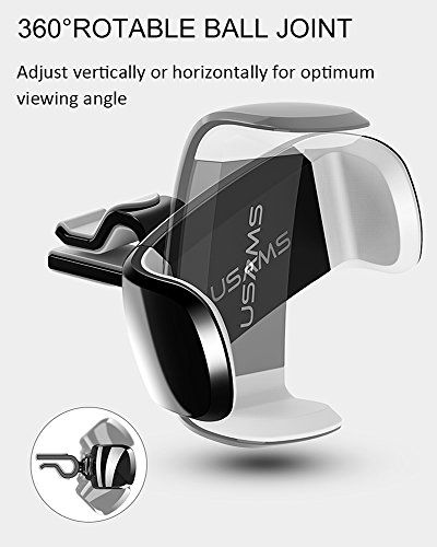 Supporto Smartphone Auto, USAMS Air Vent Mount Cellulare Auto Supporto 360 Gradi Rotazione Supporto auto Smartphone per Apple iPhone 8/8plus/X/7 Plus/6, Samsung Galaxy S8/S8 Plus/S7/S6, LG, HTC, Dispositivi GPS, Grigio