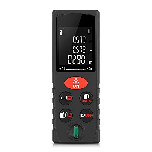 Preisvergleich Produktbild Laser-Entfernungsmesser Distanzmessgerät Joyhero® portabler Laser-Entfernungsmesser Distanzmessgerät (Messbreich 0,05~40m / ±2mm mit LCD Hintergrundbeleuchtung, Staub- und Spritzwasserschutz IP 54) inkl. Länge / Volumen / Fläche / Pythagoras Messungen (Farbe: Schwarz)