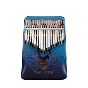 Molioon 17 Keys Kalimba Mahogany Body Thumb Piano solid wood mbira keyboard instrument (Handguard-Blue-Deer)