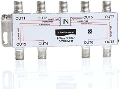 antiference 6 Way Indoor Digital TV Aerial and Sky Satellite Cable Splitter - Silver