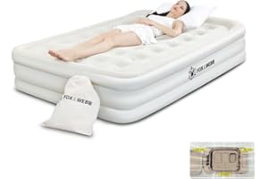 FOX&WEBB FOX & WEBB Premium Air Bed - King Size Air Mattress With Built-in Electric Pump and integrated Pillow, Double Blow Up Bed, Self Inflating Mattress with Flocked Surface, Inflate/Deflate, 200x150x46cm