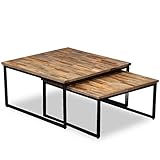 Estas mesas de centro apilables están hechas de madera de teca reciclada, lo que significa que cada pieza de mobiliario es única y ligeramente diferente del resto.