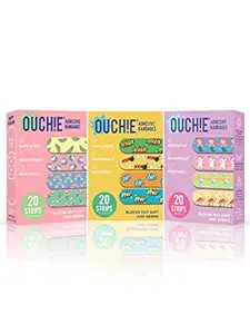 Aya Papaya Ouchie Non-Toxic Printed Triple Combo (60 Pack) - Pink, Yellow, Lavender
