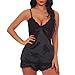 Produktbild MOIKA Damen Nachtwäsche, New Damen Dessous Nachthemd Spitze V-Ausschnitt Unterwäsche Set Backless Nachtwäsche Underwear Nightwear Sleepwear(S,Schwarz)