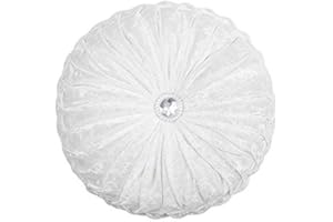 Householdfurnishing Velvet Round Cushion Cover Small & Large Stitched with Diamond (White, 35 x 35)