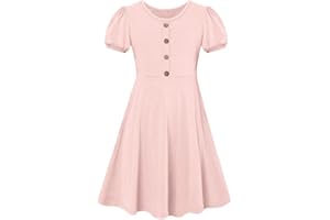 SFreeBo Girls Dress with Plain Long/Short Sleeve Cotton - Kids Casual T-Shirt Dress for 7-13 Years