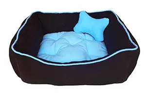 PETSHUB Fleece Reversible Dog and Cat Bed (Sky Blue and Black, Medium)