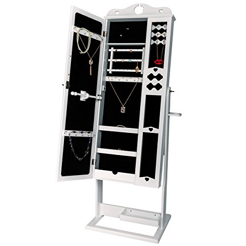 DXP Schmuckschrank Standspiegel Weiß Für Ketten Ringe Ohrringe 150 x 56 x 44 cm Schmuckkasten mit Fotorahmen Doppeltür JCYJ09 - 2