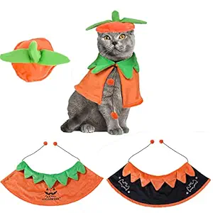 Halloween Cat Costume Cat Pumpkin Hat Pumpkin Cat Cloak Cape Cat Halloween Accessories Pet Costumes for Cats Cosplay