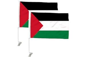 HPYSHP 2 Pack Palestine Car Flags 30cm x 45cm, Flag Of Palestinian for Car Window Flag Banner, Palestine Flag with Clip Pole for Support Parade Sporting Events Vehicles Home Window Decoration
