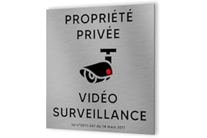 DECOHO - Pictogramme format 20 cm x 20 cm en Dibond Aluminium brossé - Modèle Vidéo surveillance propriété privée